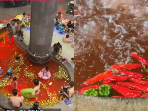 哈爾濱驚現「真人鴛鴦鍋」！辣椒高麗菜全下池 網笑翻