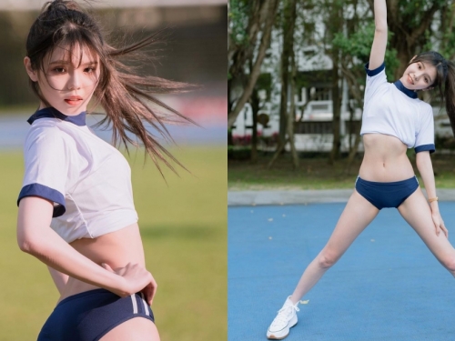 超甜美陽光的「學生妹」，運動服秀出「雪白蠻腰＋纖細美腿」，活力四射好迷人！