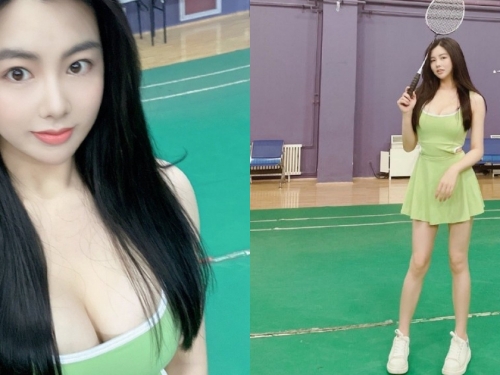 「雪乳正妹」室內羽球場出沒！短裙露白嫩美腿，胸前爆乳份量也好吸睛！