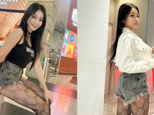 野生辣妹「小悠Judy」出沒信義區，「性感網襪」狂曬蜜大腿！