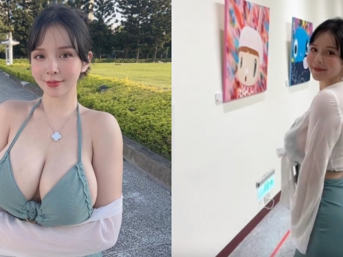 中正紀念堂出現「氣質巨乳妹」逛展！「Mandi香菱」低胸小洋裝超顯曲線！