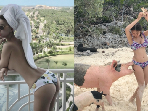 性感姐姐開放陽台大膽「裸身露美乳」！爆乳泳衣太火辣　被豬哥追著跑！