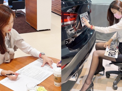 BMW「美腿業務代表」透膚黑絲襪超性感　網友：揪團賞車了
