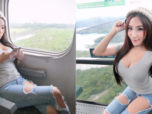 網友求神人！爆奶正妹「超巨車頭燈」搭台灣高鐵！這尺寸真的不得了…