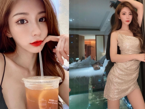 這算冰奶茶嗎？「甜美正妹」低胸吊帶捧冷飲，杯子後暗藏乳香美景！