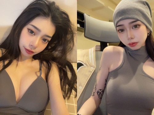 有著細長美腿的正妹「桑ni」，「爆乳自拍」表情太挑逗！