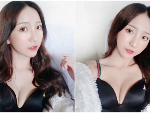 正妹穿上黑色內衣超爆乳！「渾圓深溝」看了口水狂流！