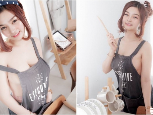 「大奶女友」說要做飯！只穿圍裙「白嫩圓乳」快掉出來！整頓飯都是奶味！