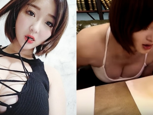 巨乳甜心「施菲亞Feiya」玩酒吧遊戲，低胸爆乳低頭猛吹，網友直呼：我只看到四顆球！