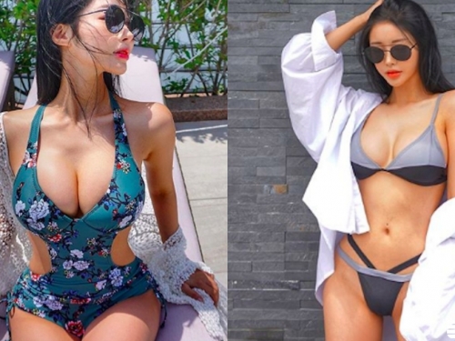 上面深V「下面也深V」！嫩模泳裝好大膽，爆乳開高岔小意思下半身也要開高岔！