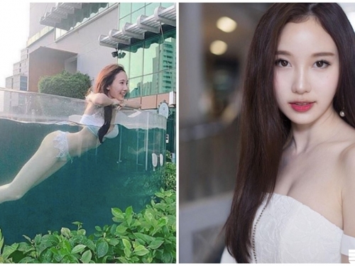 真人版美人魚！正妹「白皙美腿」超逆天，透明泳池全部看光光了！