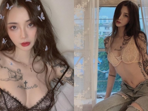 刺青奶妹不社交只發騷！「雪白美乳」日常裸露中，蕾絲內衣穿上街也沒問題！