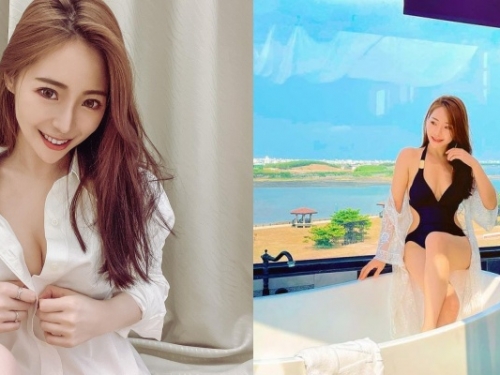 正妹領隊「佳佳」泳裝大秀「E 級棒」身材！甜問：要一起洗澎澎嗎？