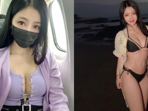 小桃子「中路開開」爆乳搭飛機！「超狂上衣設計」人字美胸大方展現好撩人！