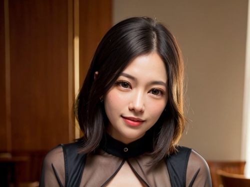 AI生成美女~AiMakeGirl-Long-sleeved black dress（長袖黑色連衣裙）