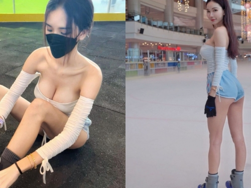 大馬正妹「爆乳溜冰」！平口上衣秀「香肩豪乳」，超飽滿蜜桃也快掉出來～