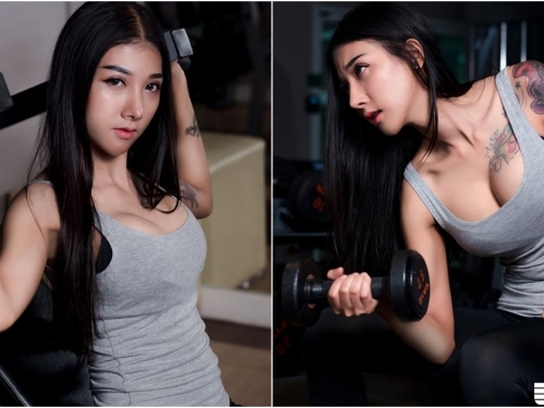 「刺青大奶妹」獨自健身好兇猛！「飽滿美乳」隨時溢出，原來還是大學生！