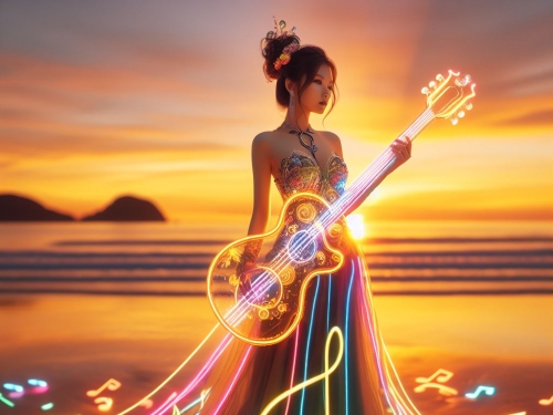 Girl playing the guitar. Really elegant.