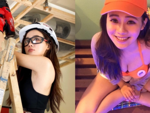 工地最美！大眼正妹「少圓Yuan」黑吊嘎上梯，「絕美側臉」狂散女神光！