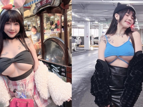 爆乳小白兔「張嘻嘻」火辣逛夜市　胸前兩顆掉了一半出來
