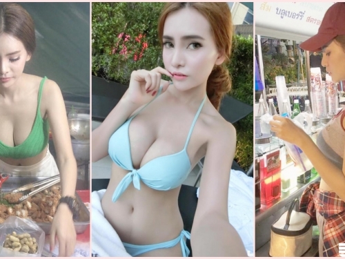 這胸部太辣！小吃攤「巨乳奶妹」視角好邪惡！超可愛「白嫩圓乳」引人遐想...