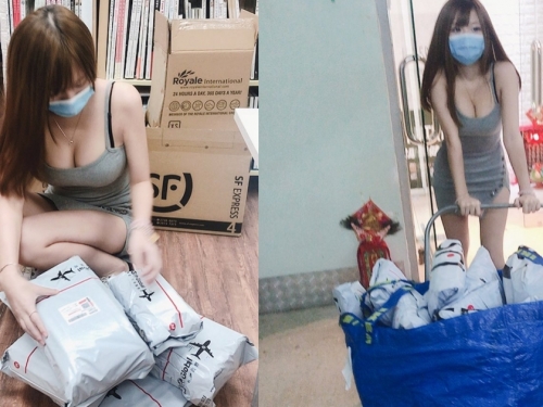 童顏巨波正妹「緊身短裙」拖車寄包裹，超兇猛負擔好怕她掉出來！