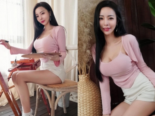氣質小畫家「梓梓」人比畫還美，「纖長玉腿」拋媚眼讓人秒醉！