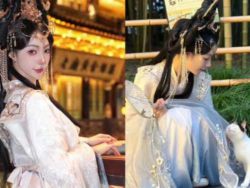 仙女下凡！古典美人「飄哥」正到太浮誇，「吹笛誘惑」連貓咪也陶醉！