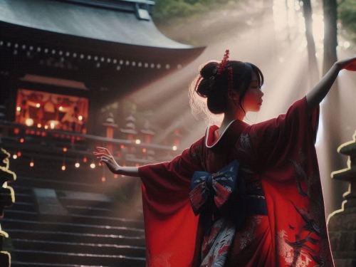 Mysterious Shrine in the Woods - Japanese Miko