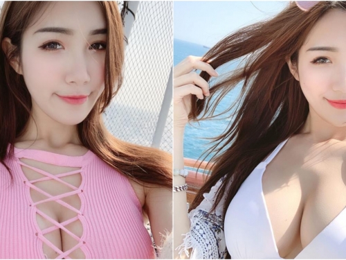 長腿正妹「林妤霜」郵輪上大放風采 粉紅背心中路大開只靠綁帶hold重量！