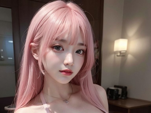 ★Patreon★ AI_Kaori - Pink-Haired Model Wearing Lace Lingerie in Beauty