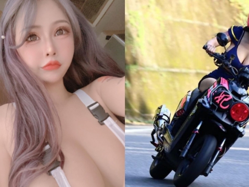性感中古車業務「艾妃Aifei」火辣騎乘　安全氣囊效果一定很好