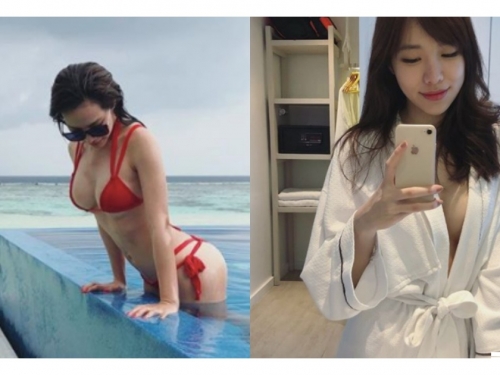 度假就是大解放！正妹「比基尼爆乳」泳池曬身材，回房間「浴袍自拍」才是大人的時間！