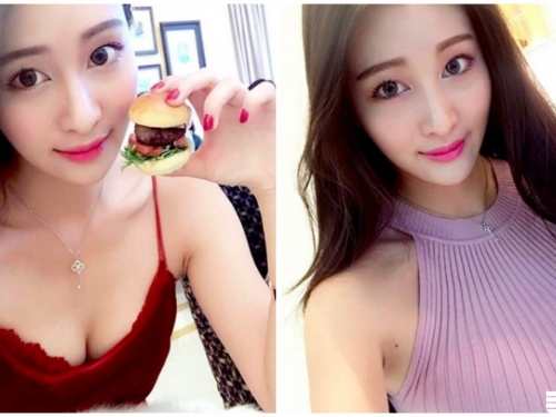 正妹穿火辣深V裝吃漢堡，酥胸一露就好傲人啊！