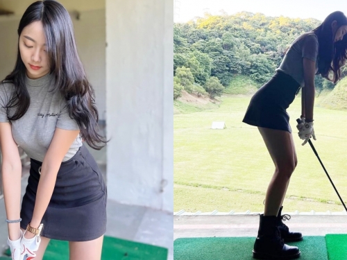 「美乳細腰正妹」打高爾夫球好辣！貼身短裙秀「窈窕Ｓ曲線」！