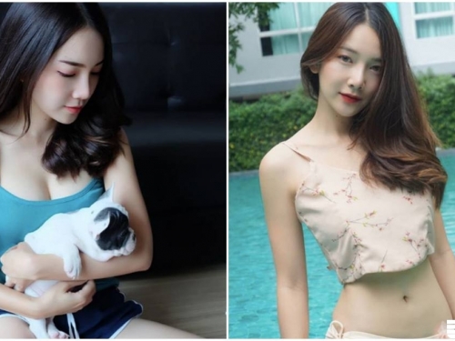 正妹抱小狗「胸前份量好足夠」，「白嫩美乳」讓大家都想被抱抱了！