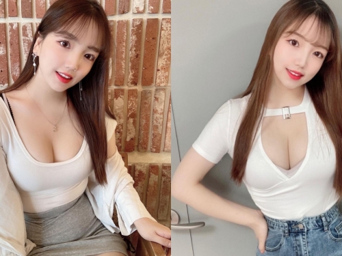 韓國甜心「車頭燈很大顆」，吃烤肉時美乳把上衣撐開了！