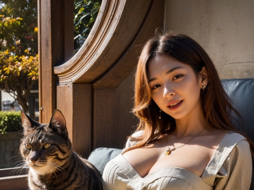 AI生成美女~Girl with Cat