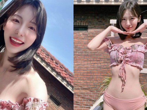 臉蛋清純作風大膽的「雪乳正妹」，平口小可愛露「白皙香肩」和超迷人溝溝！