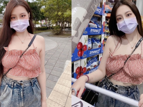 「白皙長髮正妹」逛好市多不穿bra！「超柔軟雙球」被背帶勒開，超狂畫面好吸睛！