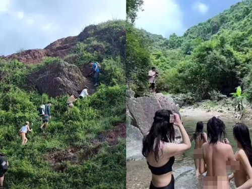 3辣妹大自然中解放 溪邊「裸體玩水」！網喊：想去登山