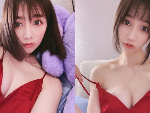大眼萌妹「Annbabe安安」深V裝火辣自拍，「性感深溝」讓你視線移不開！