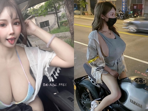 超猛重機妹「艾妃 Aifei」清涼背心無罩上路！「大型車頭燈」徹底照亮黑夜！