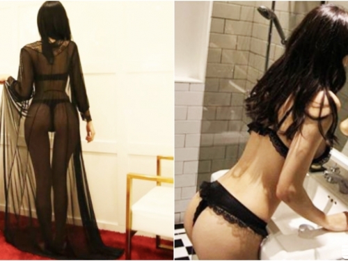 風騷老闆娘「曲線超性感」！黑色蕾絲睡衣展現「前凸後翹」好身材！