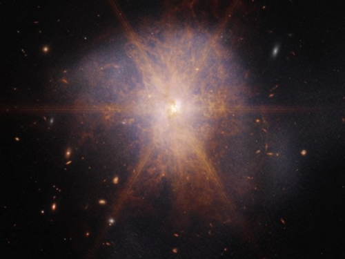 韋伯望遠鏡拍到漂亮衍射特徵，來自雙螺旋星系碰撞引發星暴