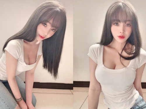大眼正妹「小魚Savina」渾圓的長輩藏也藏不住，白T背叛倒出深長大濠溝！