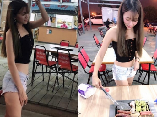 燒烤店驚見「熱褲正妹」！媛媛兒秀「蠻腰美腿」展現桌邊服務技術，光看都食指大動！