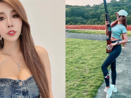 射擊場驚見「窈窕長腿正妹」高萱 kimmy！超狂美乳細腰太搶眼，好想和她打一場～