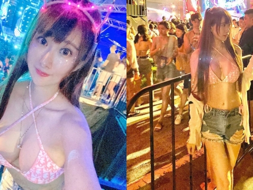 大佳河濱公園驚見「比基尼爆乳正妹」！白皙美胸辣度超標，原來是S2O潑水電音趴！
