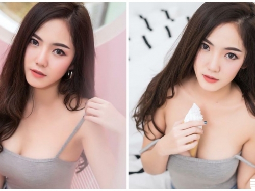 爆乳正妹「冰淇淋放到深溝裡」！超惹火乳量...大家眼睛也吃冰淇淋了！